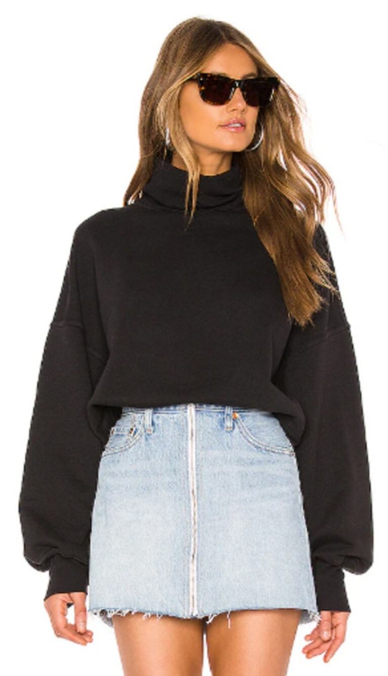 AGOLDE Balloon Sleeve Turtleneck Sweatshirt Black Small